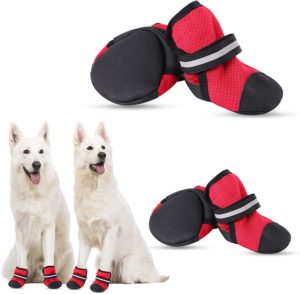 KOESON Dog Shoes for Hot Pavement, Reflective Summer Dog Boots for Medium & Large Breeds Heat Protection, Soft & Breathable Outdoor Mesh Dog Booties Pet Footwear Paw Protector