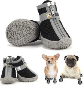 Kajiewo Dog Boots, Dog Shoes for Hot Pavement, Anti-Slip Breathable and Waterproof Dog Shoes ONLY for Small Dogs with Reflective & Adjustable Strap Zipper 4PCS