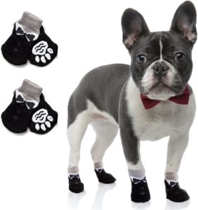 FUAMEY Anti-Slip Dog Socks,2Pairs Prevent Licking Socks for Indoor Hardwood Wear Knit Dog Socks with Grips Dog Grippy Socks