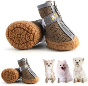 Hcpet Dog Booties Paw Protector, Breathable Dog Shoes for Small Medium Dogs with Reflective Straps, Anti-Slip Puppy Hiking Boots