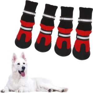 KOESON Waterproof Dog Boots Winter Pet Shoes, Outdoor Pet Snow Booties with Reflective Straps, Cold Weather Paw Protector with Anti-Slip Sole for Medium Large Dogs 4 Pcs