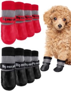Weewooday 8 Pieces Dog Socks Non Slip Paw Protector Waterproof Pet Sock with Straps Rubber Sole Grippers Outdoor Dog Socks Boots for Hardwood Floors Small Medium Dogs Cats
