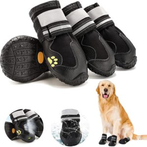 Fuzilin Dog Boots, Waterproof Reflective Breathable Adjustable Dog Summer Beach Hiking Booties with Non-Slip Soles, Dog Water Shoes