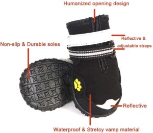 Xanday Dog Boots Waterproof Dog Shoes, Paw Protectors with Reflective and Adjustable Straps and Wear-Resisting Soles