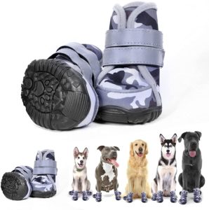 aveolela Dog Boots Non-Slip Dog Shoes Medium Size Dogs, Waterproof Dog Shoes with 4PCS Reflective Strips, Black imitating ox-Tendon Sole, Suitable for Running and Walking